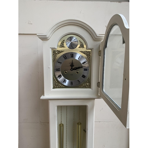 93 - A Lincoln Tempus Fugit 31 day chiming white painted Grandmother clock - approx. 176cm high