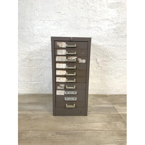 96 - A mid 20th century Stor grey metal ten drawer office filing cabinet