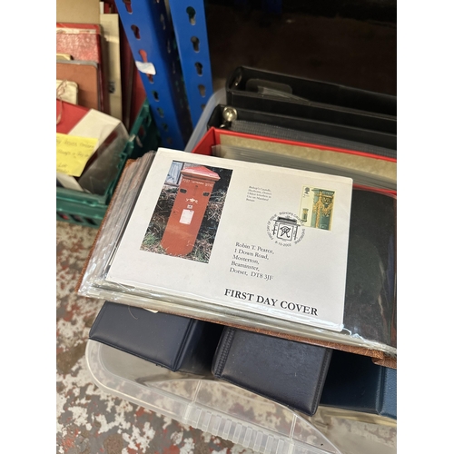 542 - Six boxes containing a large collection of first day covers and worldwide stamps