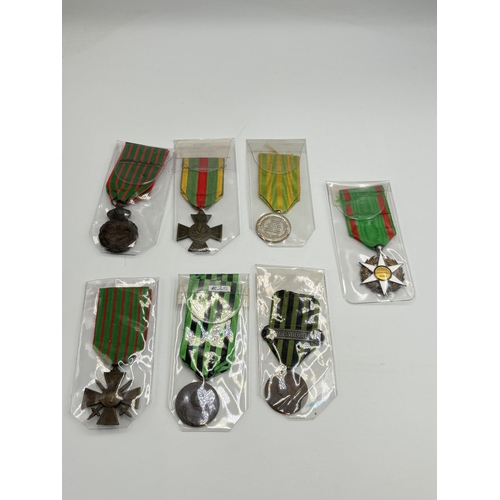 2336 - Seven French military medals to include Medal for Merit in Agriculture, St. Helena with bust of Napo... 