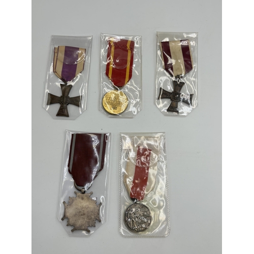 2337 - Five Polish military medals to include Cross of Valour, Gold First Class of Merit etc.