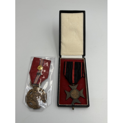 2350 - Two Czechoslovakian military medals, one 1914 - 1918 Revolution Cross and one Liberated Political Pr... 