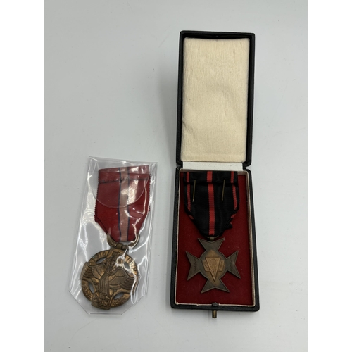 2350 - Two Czechoslovakian military medals, one 1914 - 1918 Revolution Cross and one Liberated Political Pr... 