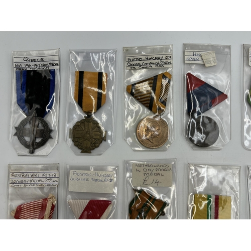 2352 - Seventeen European military medals to include Austrian WWI Bravery, 1873 Austro-Hungary General Camp... 