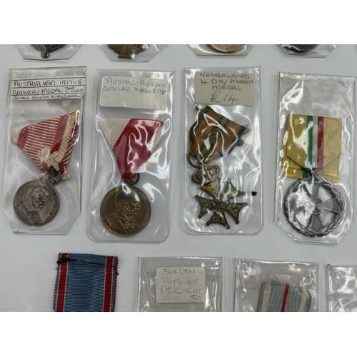 2352 - Seventeen European military medals to include Austrian WWI Bravery, 1873 Austro-Hungary General Camp... 