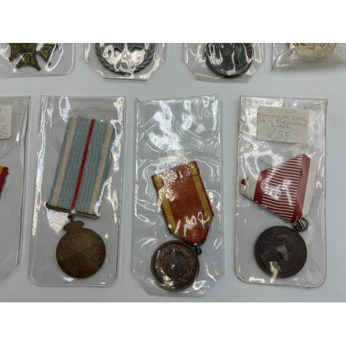 2352 - Seventeen European military medals to include Austrian WWI Bravery, 1873 Austro-Hungary General Camp... 