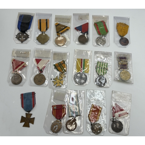 2352 - Seventeen European military medals to include Austrian WWI Bravery, 1873 Austro-Hungary General Camp... 