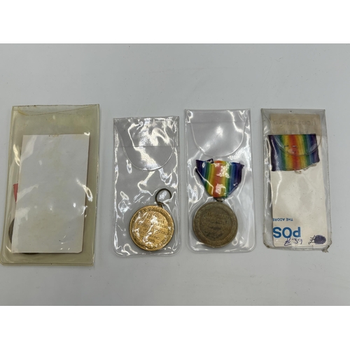 2354 - Four WWI British military Victory medals, one presented to 2887. H.P. Rothwell. Household. Bn., one ... 