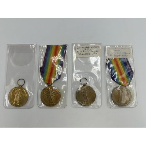 2356 - Four WWI British military medals, one presented to 52516 Pte. H. Denison. K.O.Y.L. I., one 2301 Pte.... 