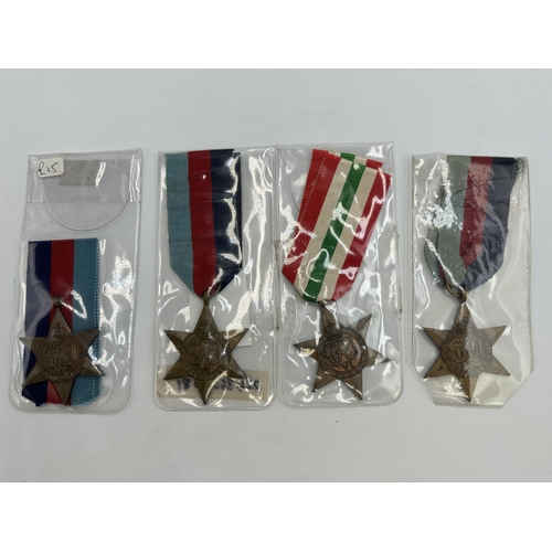 2359 - Four WWII British military medals, one 1939-1945 Star presented to 282273. H. J. Smith., one Italy S... 