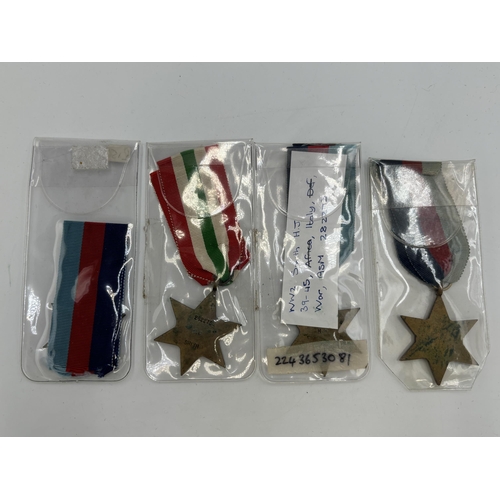 2359 - Four WWII British military medals, one 1939-1945 Star presented to 282273. H. J. Smith., one Italy S... 