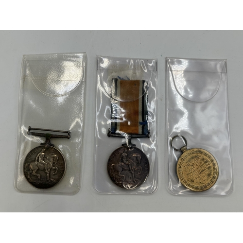 2360 - Three WWI British military medals, one Victory presented to 39293 Pte. E. Wood. R.W. Fus., one War p... 