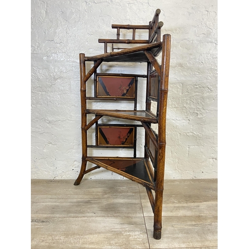 1 - A Victorian bamboo and lacquered three tier corner shelving unit - approx. 100cm high x 65cm wide x ... 