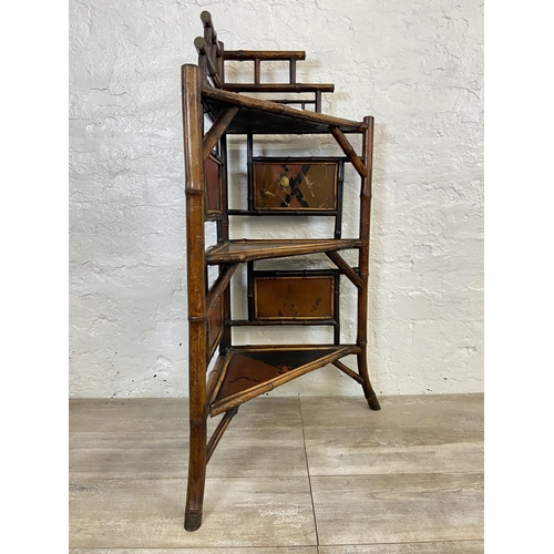 1 - A Victorian bamboo and lacquered three tier corner shelving unit - approx. 100cm high x 65cm wide x ... 