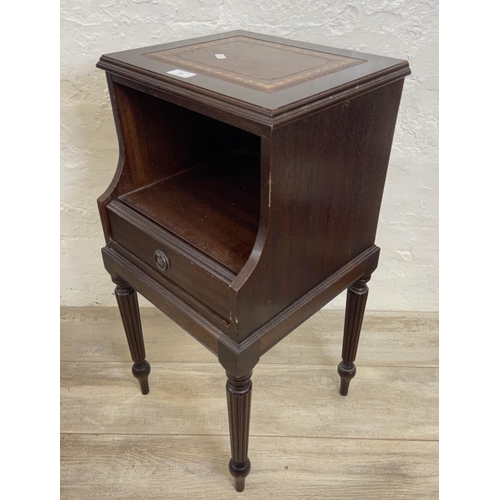 106 - Seven pieces of furniture to include Regency style mahogany and brown leather bedside cabinet, Edwar... 