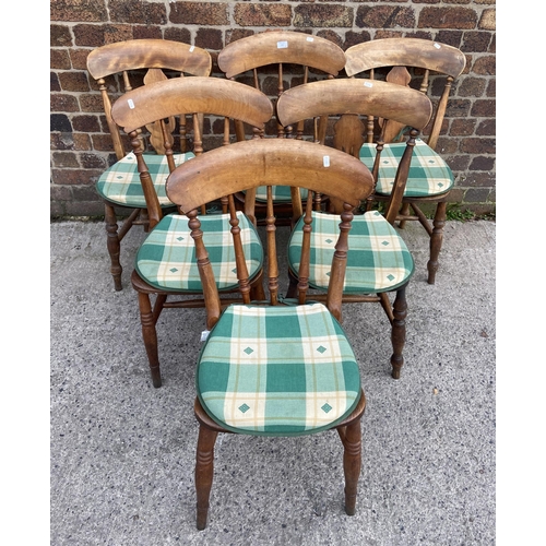 118 - Two sets of three Victorian elm and beech farmhouse dining chairs