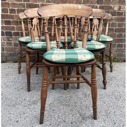 118 - Two sets of three Victorian elm and beech farmhouse dining chairs