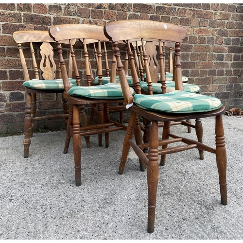 118 - Two sets of three Victorian elm and beech farmhouse dining chairs