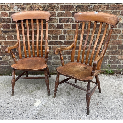 120 - Two Victorian elm and beech farmhouse armchairs