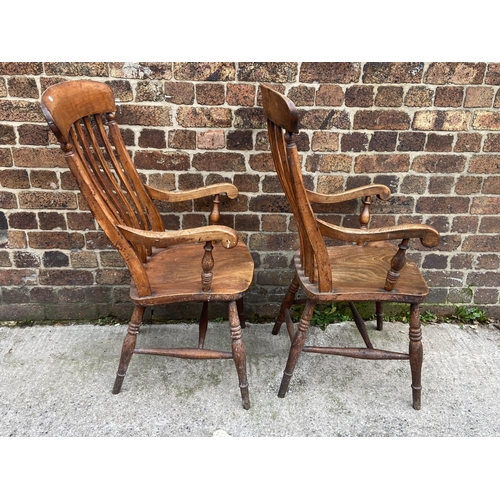 120 - Two Victorian elm and beech farmhouse armchairs