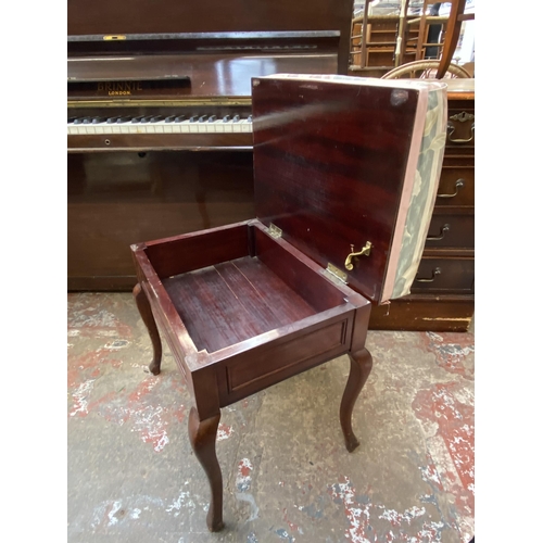 123 - An early 20th century Brinnie of London mahogany upright piano with stool - approx. 110cm high x 135... 