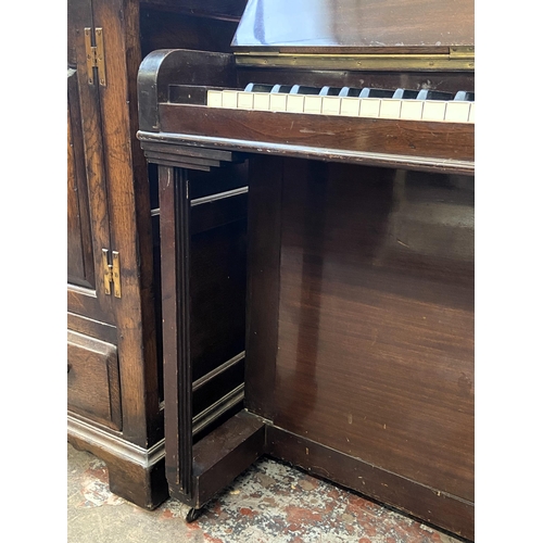 123 - An early 20th century Brinnie of London mahogany upright piano with stool - approx. 110cm high x 135... 