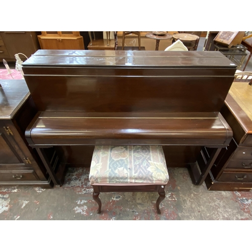 123 - An early 20th century Brinnie of London mahogany upright piano with stool - approx. 110cm high x 135... 