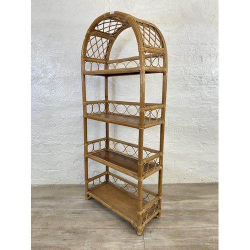 14 - A mid 20th century bamboo and wicker four tier bookshelf - approx. 140cm high x 61cm wide x 26cm dee... 