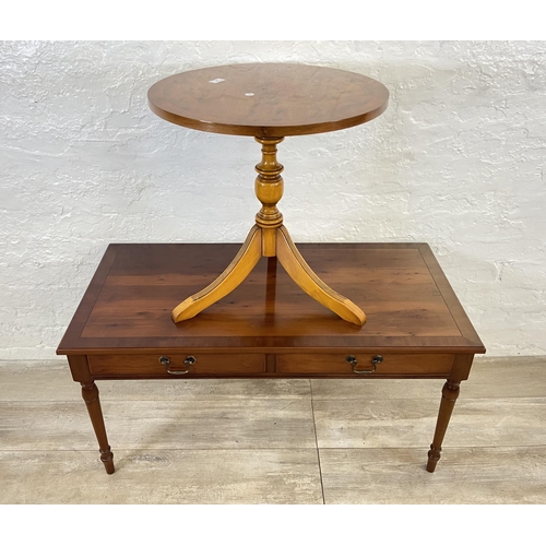 143 - Two pieces of yew wood furniture, one Bevan Funnell Ltd Reprodux circular tripod pedestal side table... 