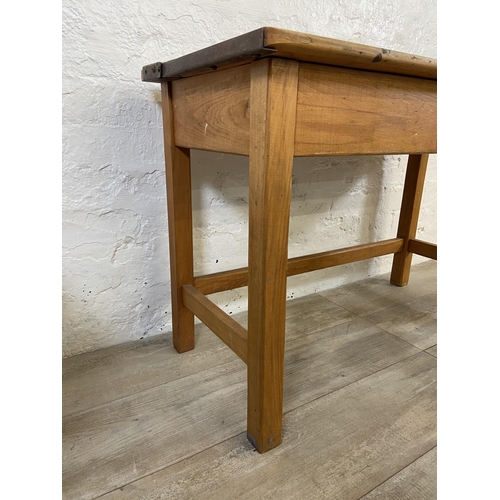 15 - A mid 20th century beech twin child's school desk and two bentwood child's chairs - approx. 62cm hig... 