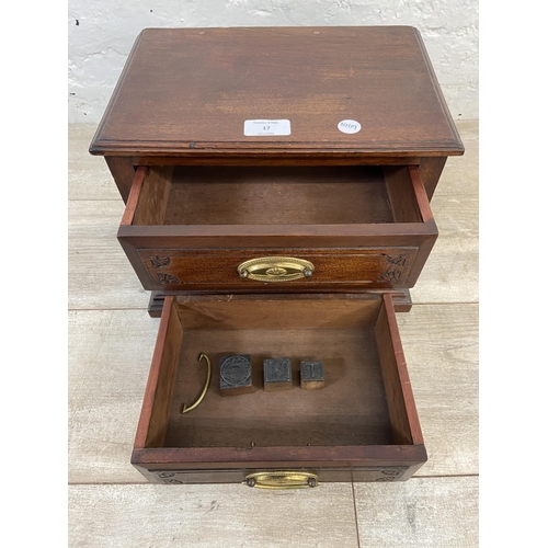 17 - A late 19th/early 20th century mahogany miniature chest of drawers - approx. 24cm high x 32cm wide x... 