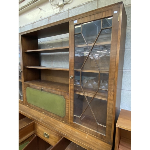 25 - A Georgian style mahogany and green leather display cabinet/wall unit - approx. 194cm high x 193cm w... 