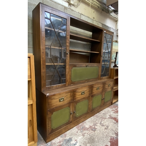 25 - A Georgian style mahogany and green leather display cabinet/wall unit - approx. 194cm high x 193cm w... 