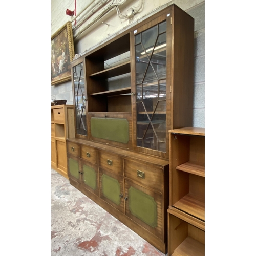 25 - A Georgian style mahogany and green leather display cabinet/wall unit - approx. 194cm high x 193cm w... 