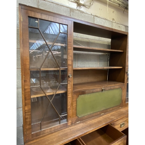 25 - A Georgian style mahogany and green leather display cabinet/wall unit - approx. 194cm high x 193cm w... 