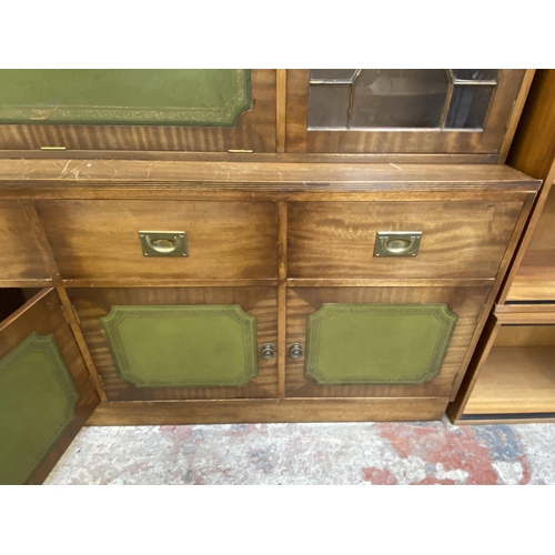 25 - A Georgian style mahogany and green leather display cabinet/wall unit - approx. 194cm high x 193cm w... 