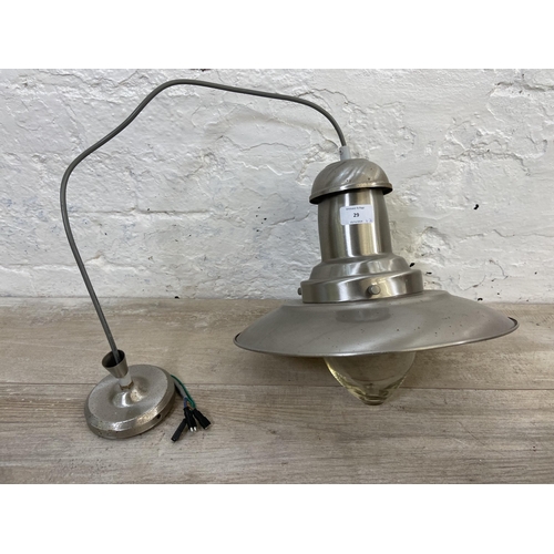 29 - Three pieces of modern lighting, two Laura Ashley brass twin branch wall lights and one aluminium fi... 