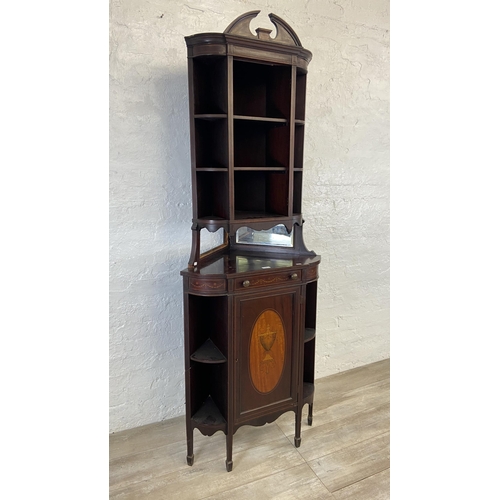 32 - An Edwardian Sheraton Revival marquetry inlaid mahogany corner display cabinet - approx. 200cm high ... 