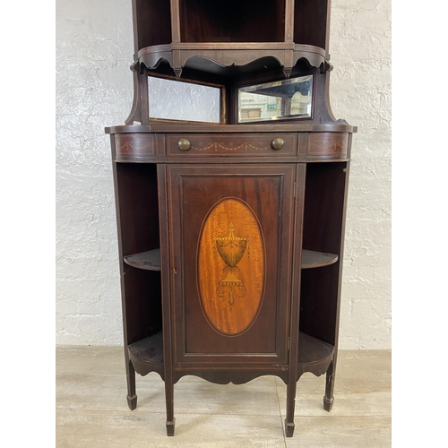 32 - An Edwardian Sheraton Revival marquetry inlaid mahogany corner display cabinet - approx. 200cm high ... 