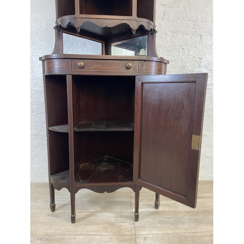 32 - An Edwardian Sheraton Revival marquetry inlaid mahogany corner display cabinet - approx. 200cm high ... 