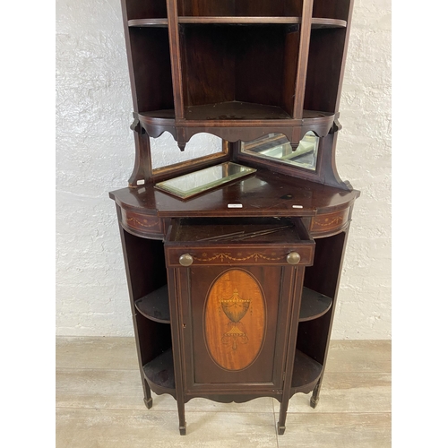 32 - An Edwardian Sheraton Revival marquetry inlaid mahogany corner display cabinet - approx. 200cm high ... 