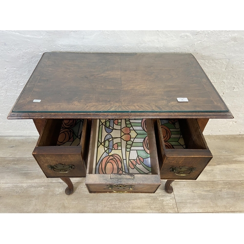 35 - An 18th century inlaid mahogany three drawer lowboy - approx. 72cm high x 79cm wide x 48cm deep