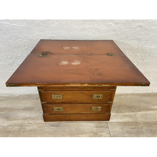 39 - A 19th century style yew wood and brass campaign style chest of drawers - approx. 71cm high x 61cm w... 