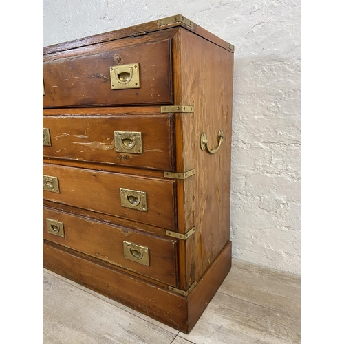 39 - A 19th century style yew wood and brass campaign style chest of drawers - approx. 71cm high x 61cm w... 