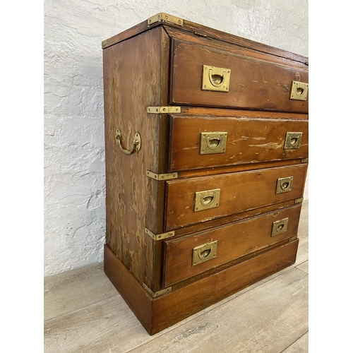 39 - A 19th century style yew wood and brass campaign style chest of drawers - approx. 71cm high x 61cm w... 