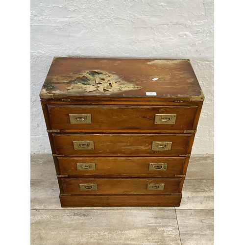 39 - A 19th century style yew wood and brass campaign style chest of drawers - approx. 71cm high x 61cm w... 