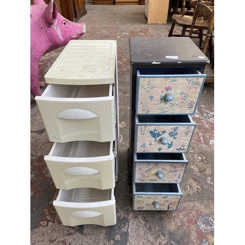 50 - Two pieces of furniture, one grey painted and floral decorated miniature chest of drawers and one Ik... 