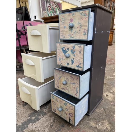 50 - Two pieces of furniture, one grey painted and floral decorated miniature chest of drawers and one Ik... 