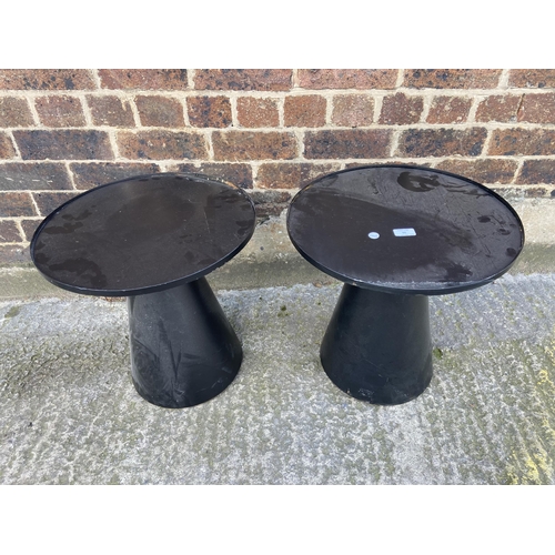 56 - A pair of modern black painted metal circular outdoor side tables - approx. 46cm high x 45cm wide