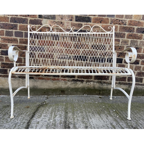 58 - A white painted wrought metal garden bench - approx. 99cm high x 117cm wide x 50cm deep